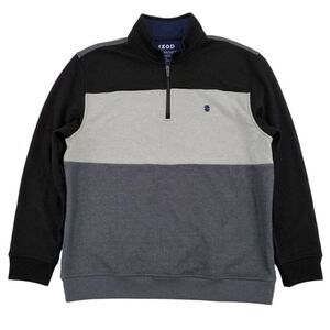 IZOD Mens Black & Gray Performance Fleece Quarter-Zip Pullover Sweatshirt XXL